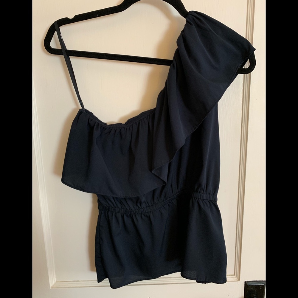 Navy One shoulder with ruffles shirt